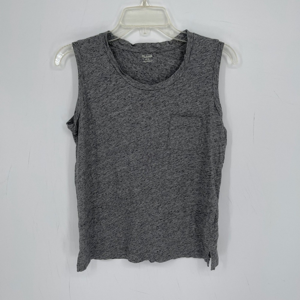 Madewell Women's Gray Heathered Slub Crewneck Pocket Muscle Tank Top Size S